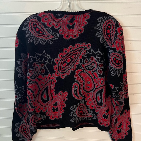 Vintage Black and Red Paisley Button Front Sweater Size S - Picture 2 of 8